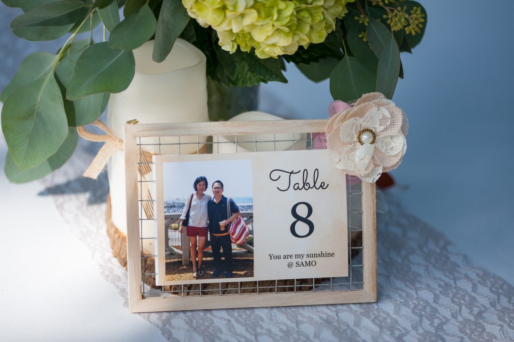 DIY rustic wood mesh wire wedding guest table number and reception menu