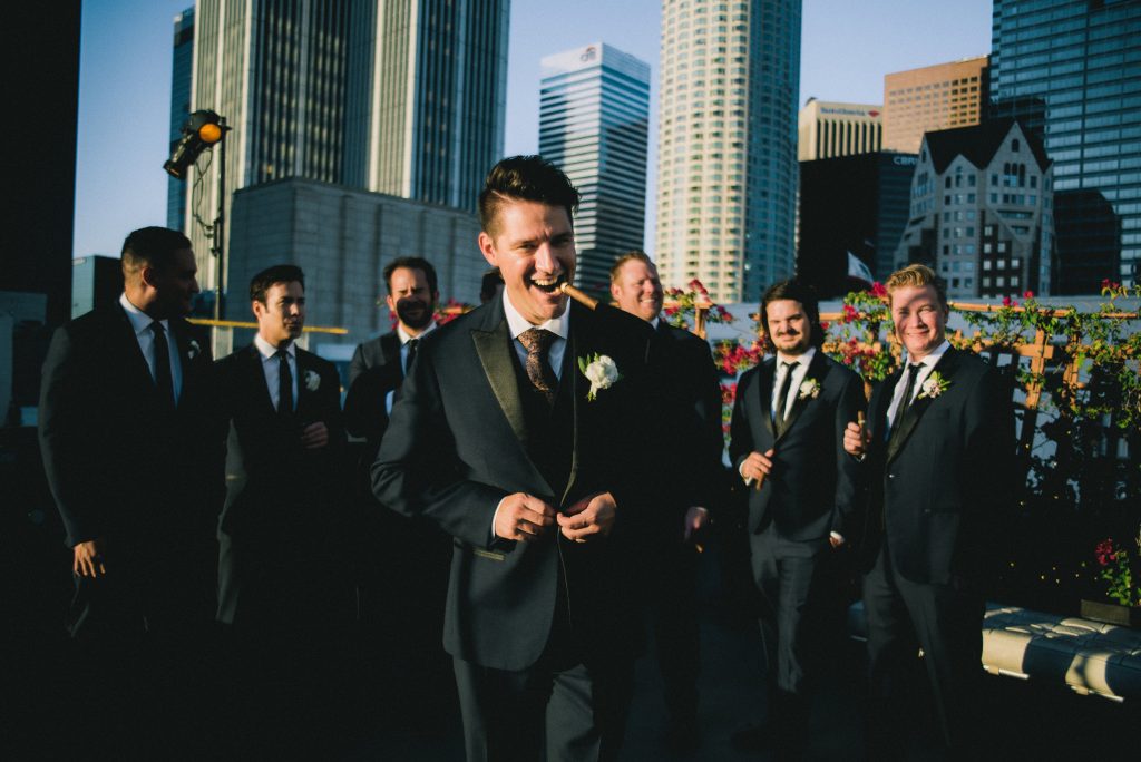 Oviatt Penthouse Wedding Groom and Groomsmen Cigar Bar