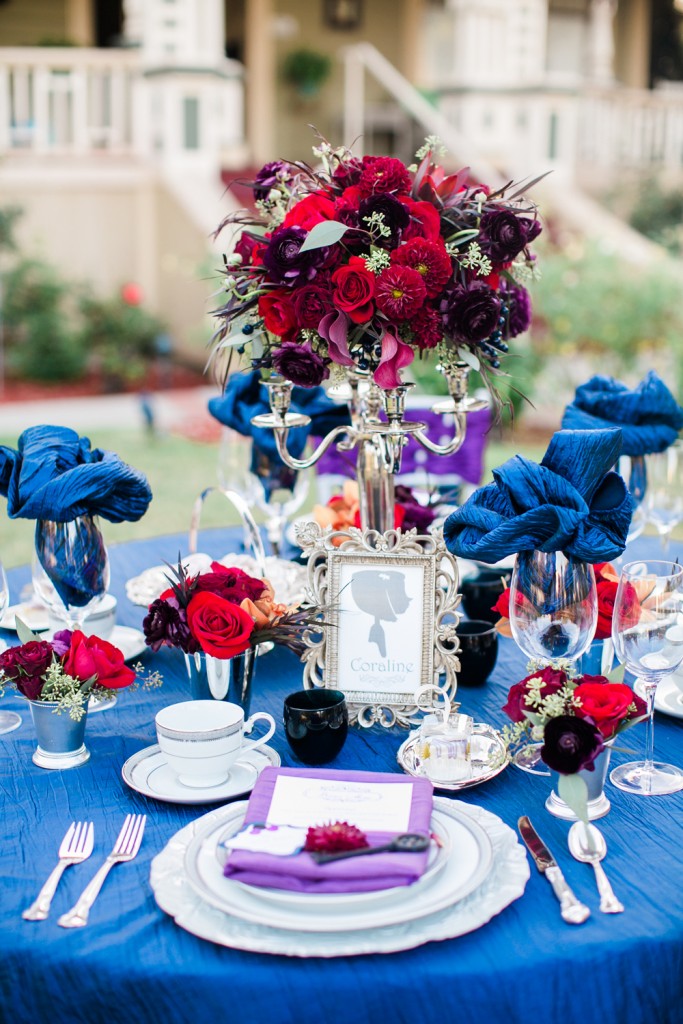 Jeweled toned wedding table design inspired by Coraline movie