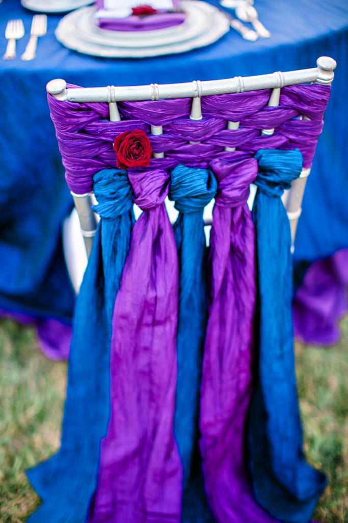 Specialty chiavari chair ties sashes in purple and royal blue 