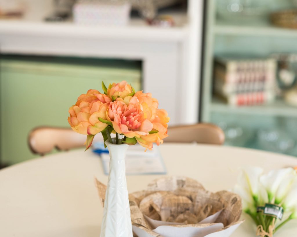 Silk floral arrangement for our DIY Wedding Planning Workshop table