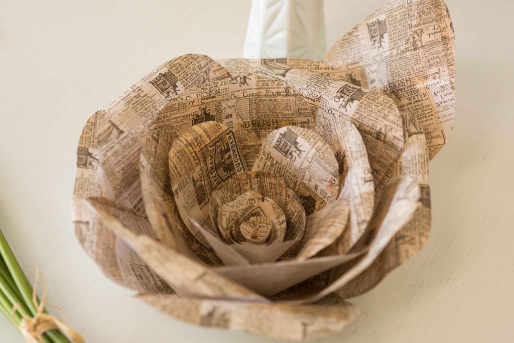 DIY Paper Flowers made with Daiso Origami Paper Old Newspaper Print