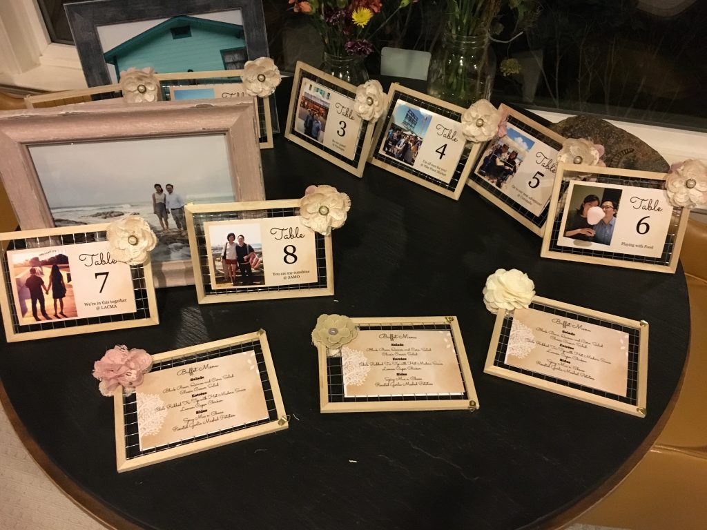 DIY rustic wood mesh wire wedding guest table number and reception menu