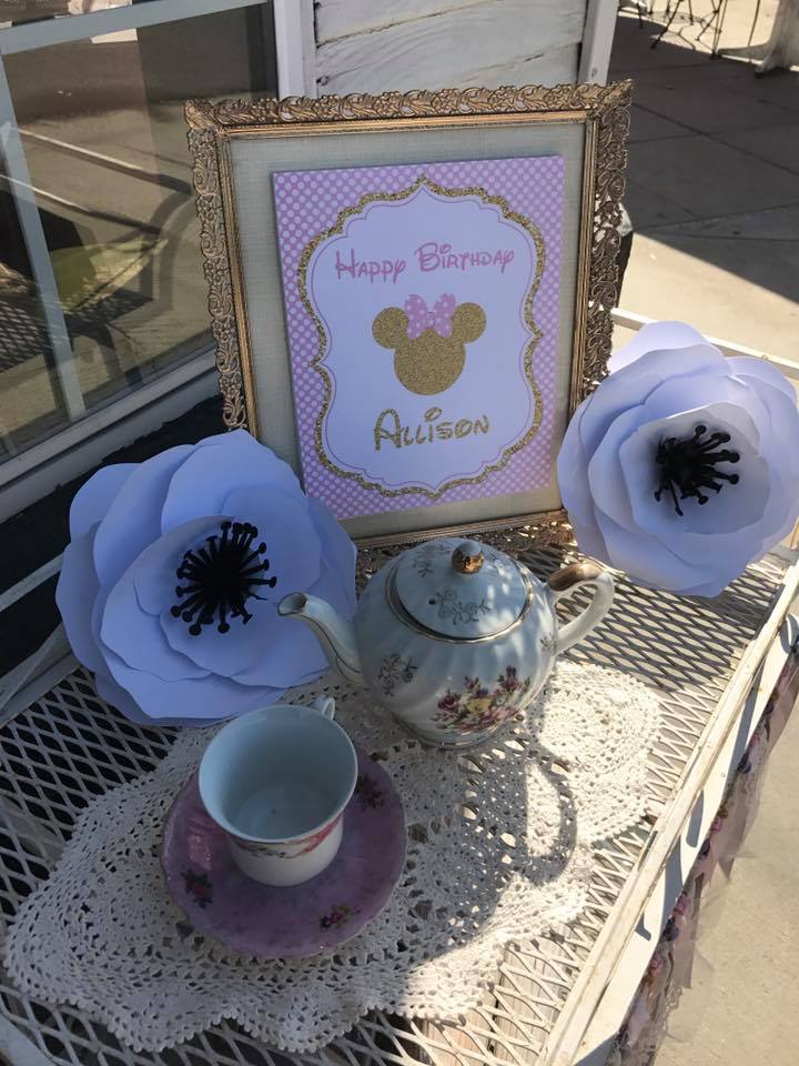 DIY Minnie Mouse Pink and Gold Tea Party Welcome Sign Paper Flower Vintage Tea set Etsy Design