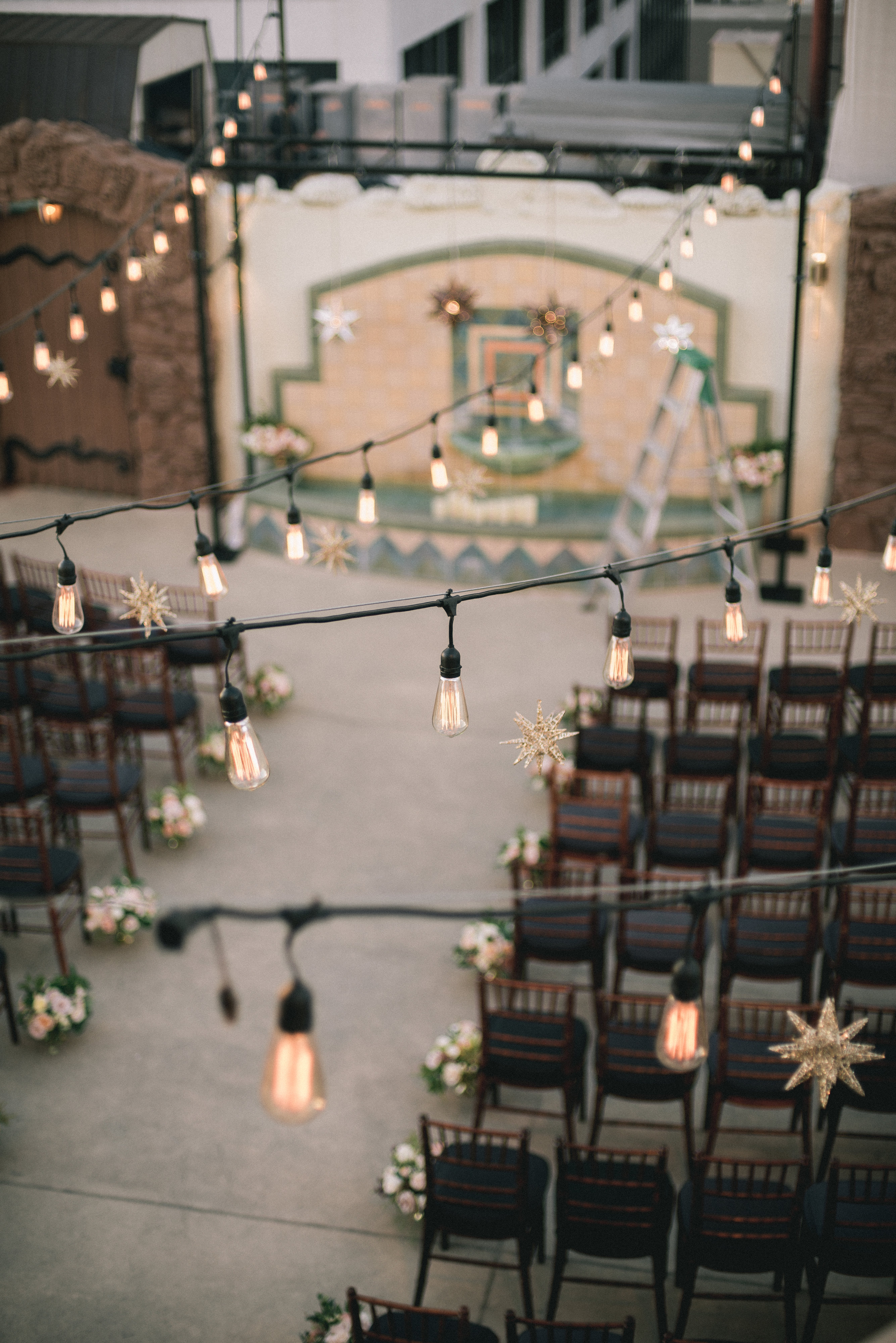 Oviatt Penthouse Rooftop Wedding with String Lights
