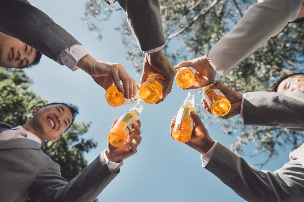 Malibu Calamigos Ranch Wedding Groomsmen Beer Cheer