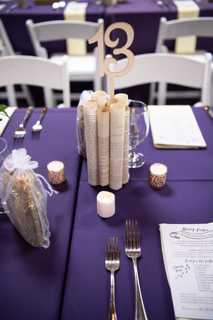Downtown LA Wedding Purple Table Linen Table Number