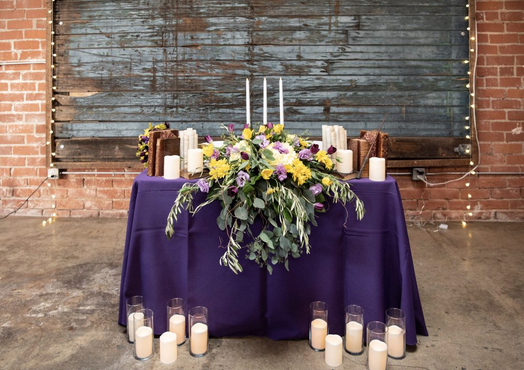 Downtown LA Wedding Purple Sweetheart Table