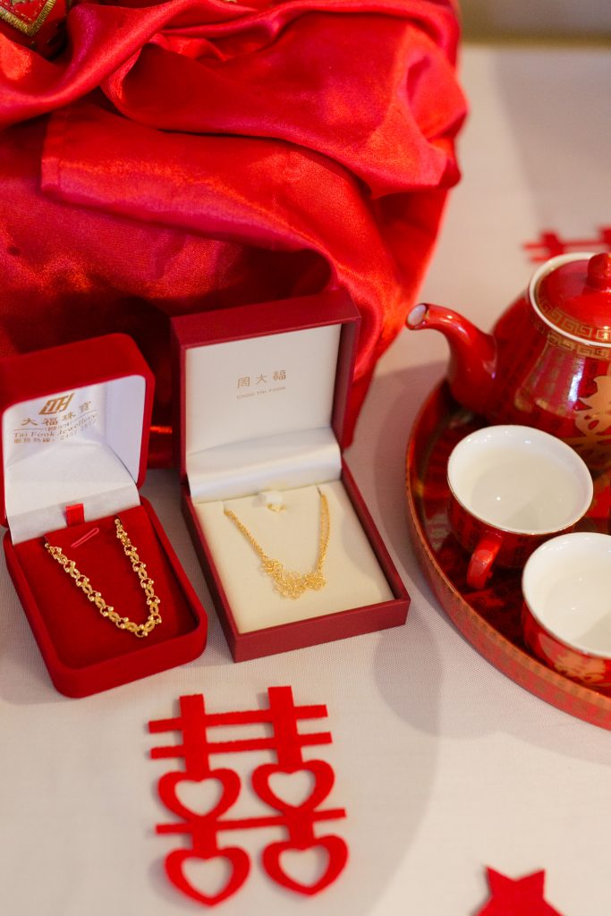 Chinese Tea Ceremony Jewelry Gold Necklace Double Happiness