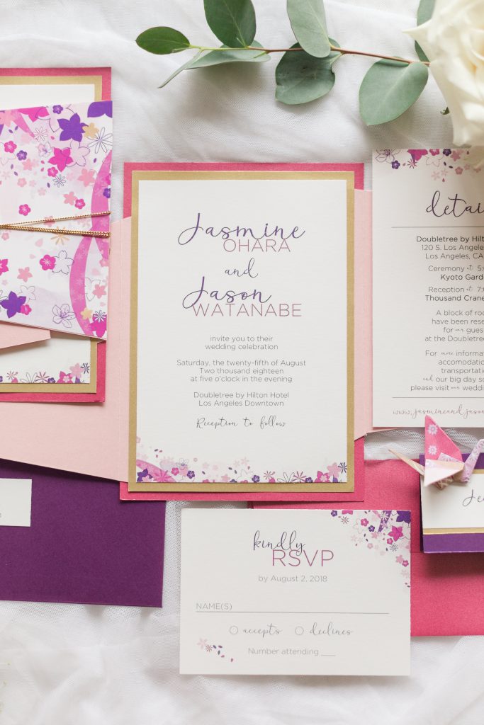 Modern Japanese Wedding Invitation Pink Purple