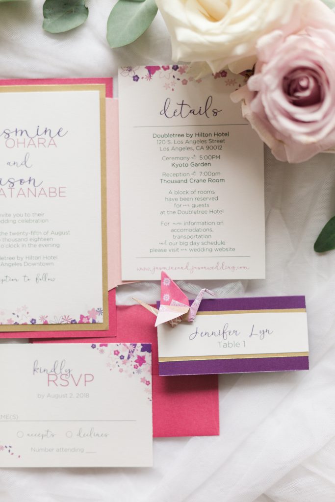 Modern Japanese Wedding Invitation Pink Purple