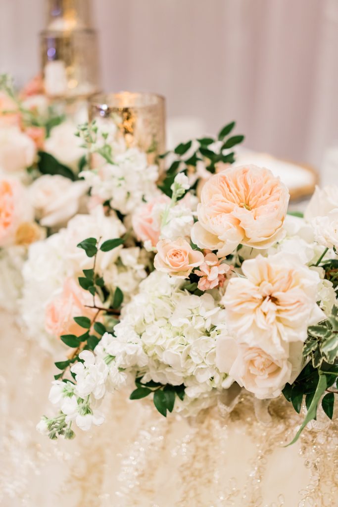 Carrie & James Westin Pasadena Wedding Reception Sweetheart Table Floral