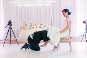 Carrie & James Westin Pasadena Wedding Reception Garter Toss