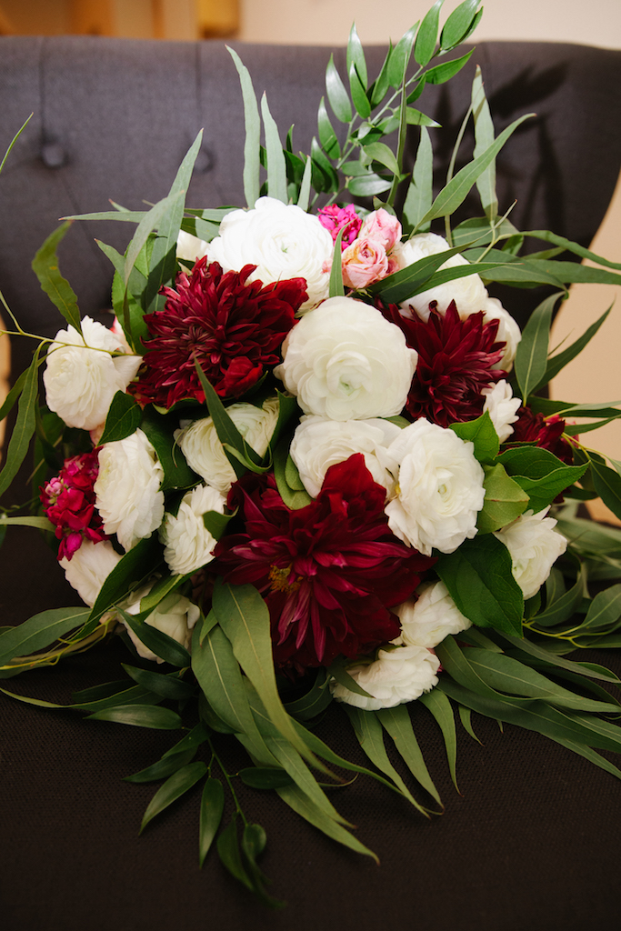 The bride's beautiful bouquet, with deep red dahlias.

Photo by GC Masterpiece