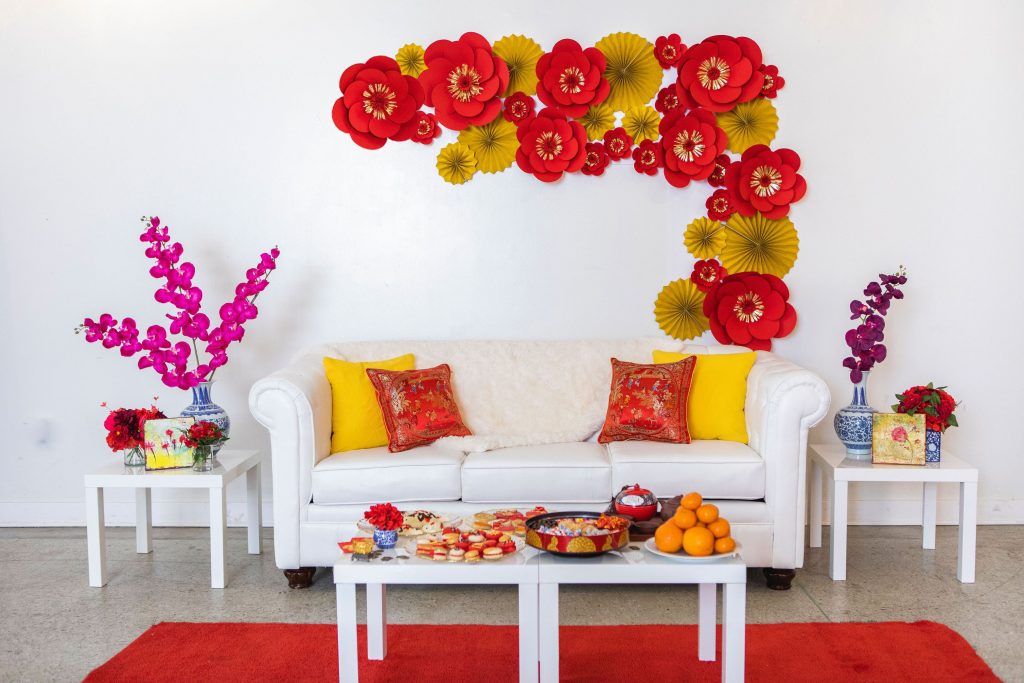 Lunar New Year Decorations with paper flower and paper fans